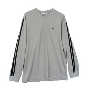 Nike Long Sleeve Shirt Mens L Gray Black Stripes Athletic Athleisure Y2K Active